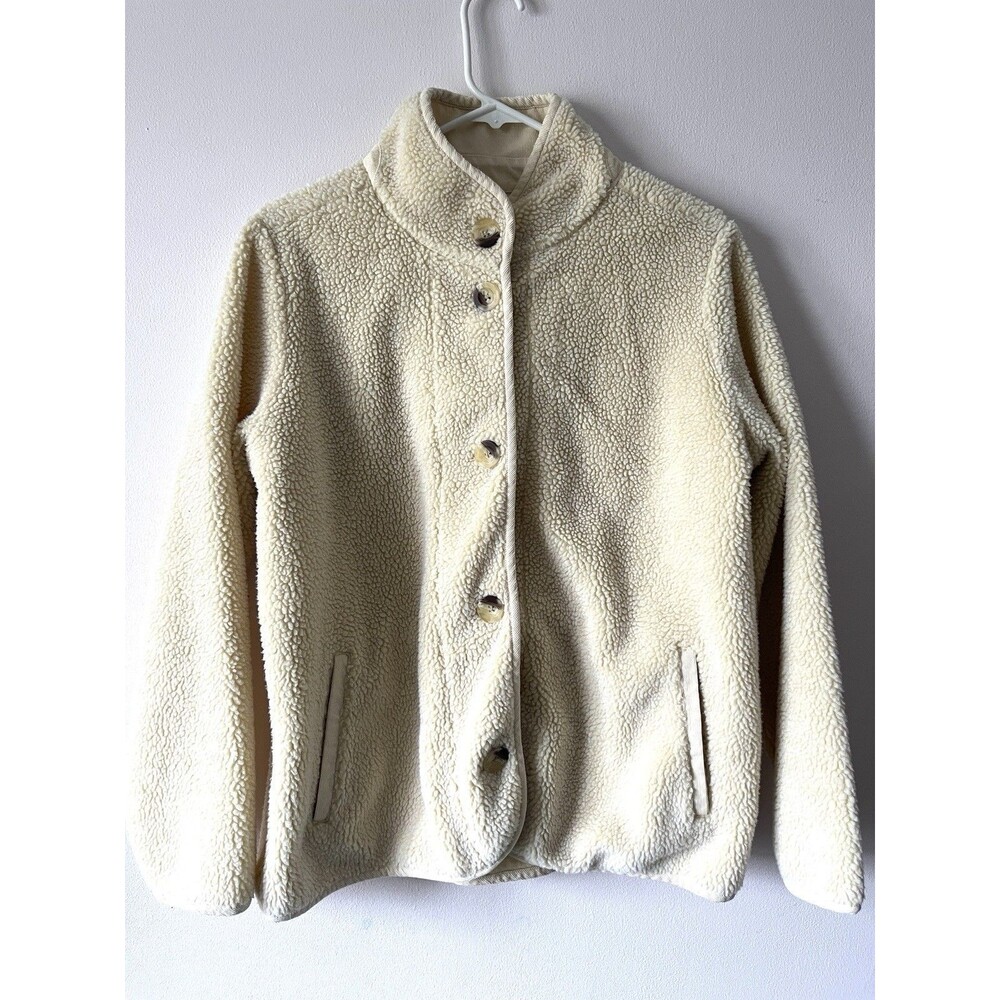 Mollusk California Women’s Sherpa Fleece Jacket Cream Button Front Cozy Surf SzL